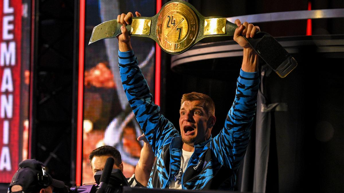 Rob Gronkowski wins the 24/7 title at WrestleMania. Courtesy: WWE.