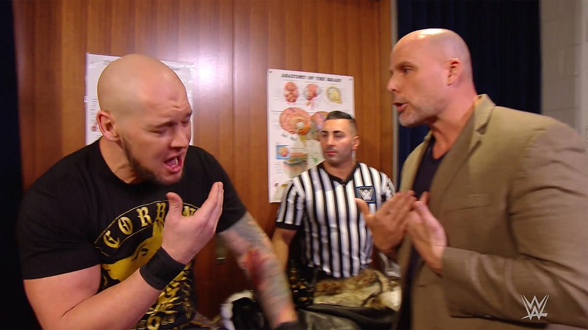 Baron Corbin and Adam Pearce. WWE photo