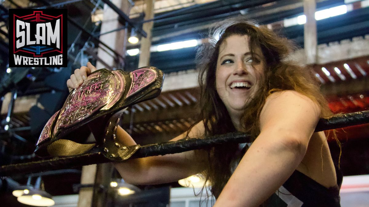 Nicole Matthews with the Femmes Fatales title after beating Alexia Nicole at Femmes Fatales Girls Next Door, in Toronto, Ontario, on Sunday, June 25, 2023. Photo by Steve Argintaru, Twitter: @stevetsn Instagram: @stevetsn
