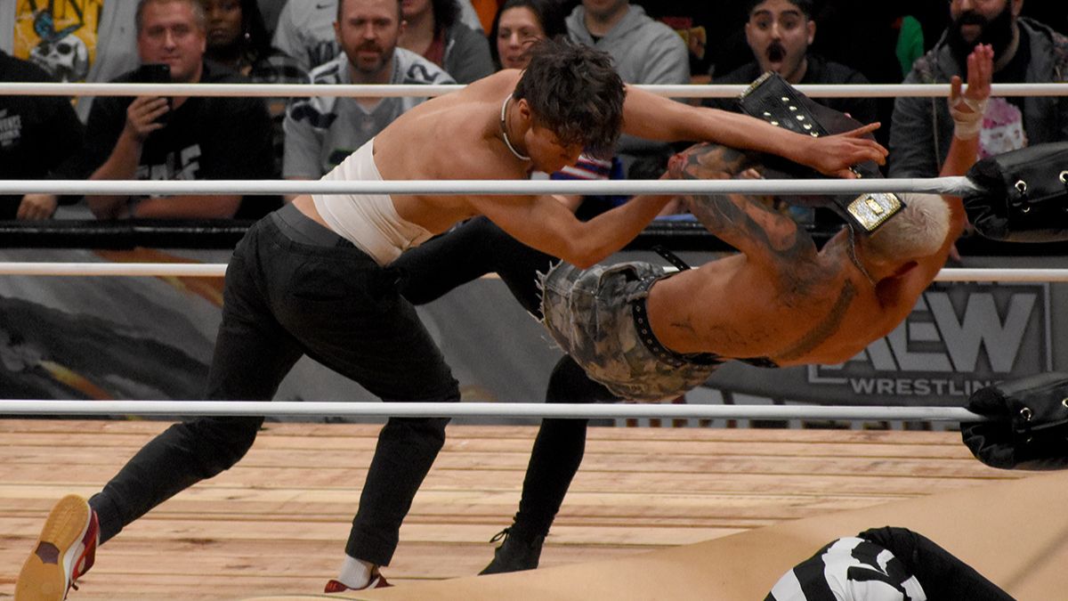 Nick Wayne turns on Darby Alllin at WrestleDream on Sunday, October 1, 2023, at Climate Pledge Arena in Seattle. Photo by Ben Lypka
