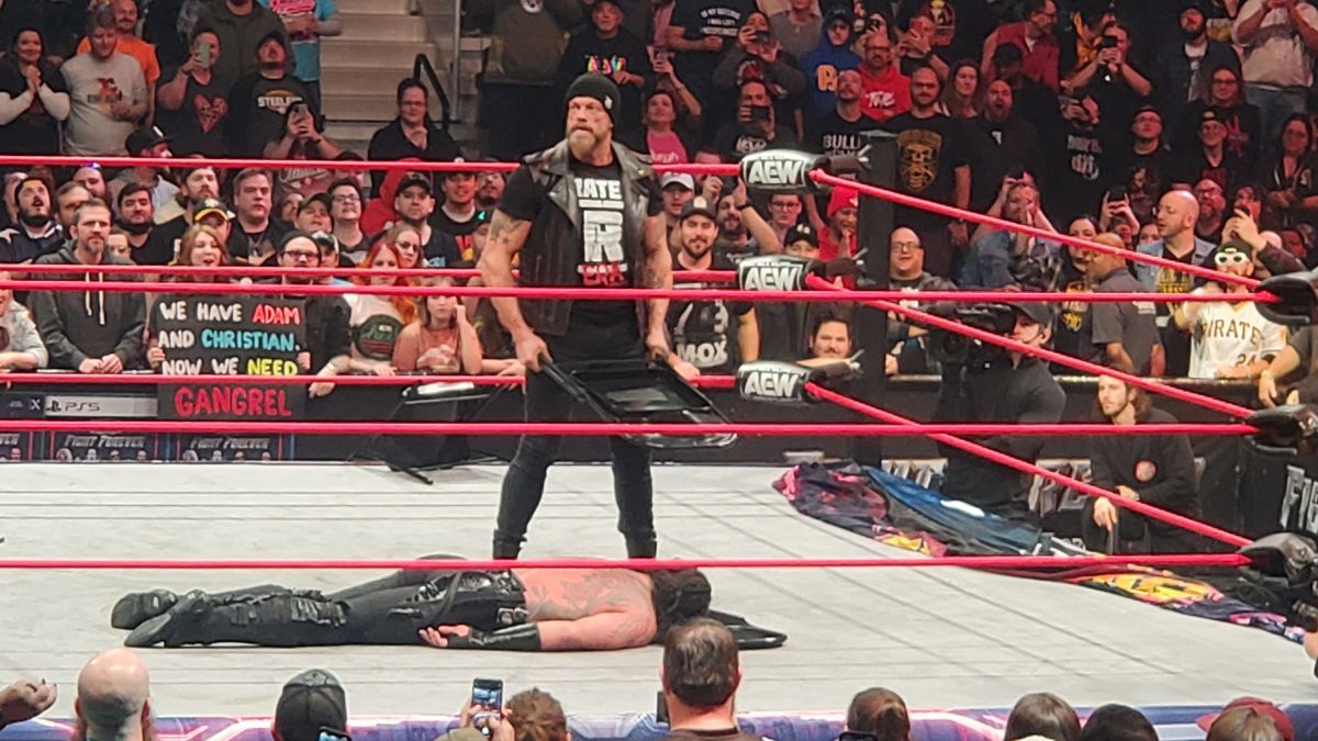 Adam Copeland stands over Killswitch at AEW Collision on Saturday, November 25, 2023, at the Petersen Events Center in Pittsburgh. Photo by Tom Leturgey.