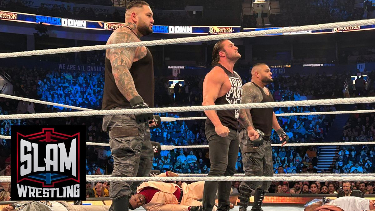 The returning Authors of Pain with Killer Kross at WWE Friday Night Smackdown at the Rogers Arena in Vancouver, BC, on January 5, 2024. Photo by Ben Lypka