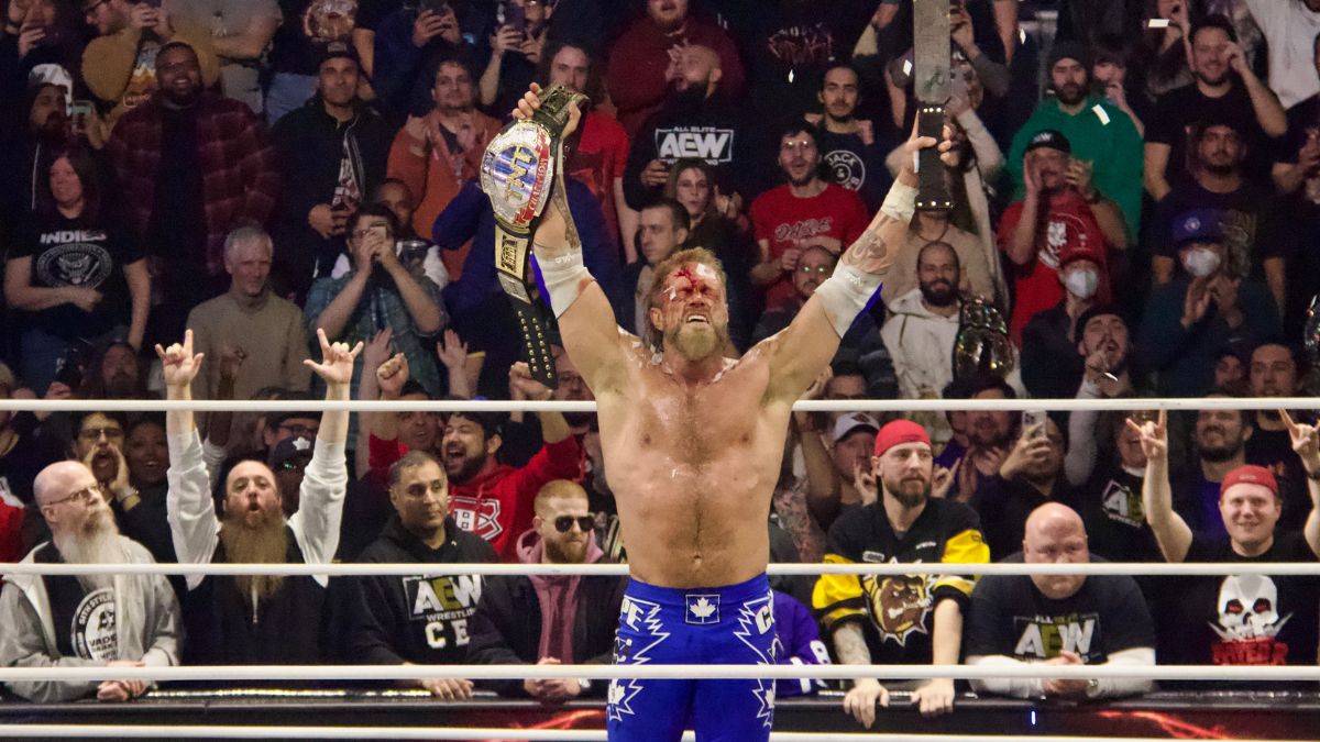 New TNT champion Adam Copeland after his I Quit Match against Christian Cage at AEW Dynamite on Wednesday, March 20, 2024, at Coca-Cola Coliseum in Toronto, Ontario. Photo by Steve Argintaru, Twitter/Instagram: @stevetsn
