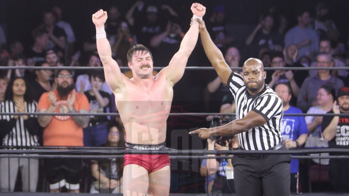 Alex Coughlin wins a Pure Rules Match at the New Japan Collision show in Pennsylvania at the 2300 Arena, on Sunday, April 16, 2023. Photo by George Tahinos, georgetahinos.smugmug.com