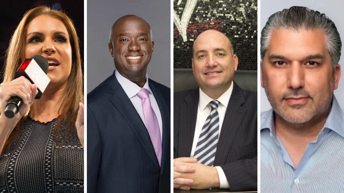 Left to right, Stephanie McMahon, Brian Nurse, Brad Blum, Nick Khan