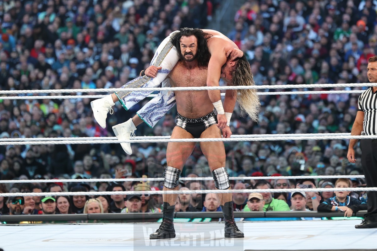 WWE World Heavyweight Championship: Seth Rollins (c) vs. Drew McIntyre at Night 2 of WrestleMania XL at Lincoln Financial Field in Philadelphia, PA, on Sunday, April 7, 2024. Photo by George Tahinos, georgetahinos.smugmug.com