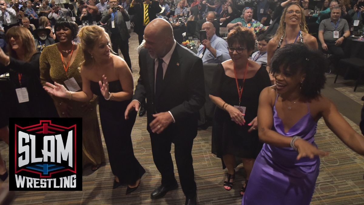Kurt Angle is up hula dancing at the start of the Cauliflower Alley Club banquet at the Plaza Hotel & Casino in Las Vegas on Wednesday, August 21, 2024. Photo by Scott Romer