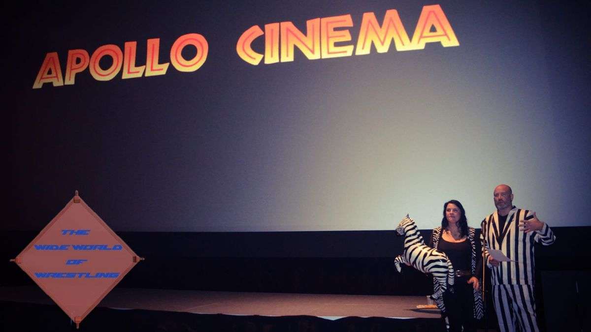 Sara Geidlinger and Colin Hunter at the advance screening of The Ref Didn't See It! on Thursday, October 3, 2024, at the Apollo Theatre in Kitchener, Ontario. Photo courtesy The Wide World Of Wrestling podcast, https://www.facebook.com/THEWWOWPodcast