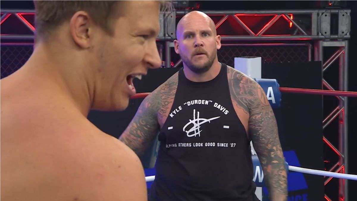 Kerry Morton (left) is about to face the fury of Kyle Davis on this NWA POWERRR. Courtesy of the NWA, via 