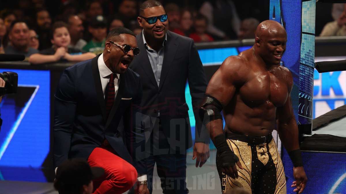 Bobby Lashley and The Street Profits at WWE Smackdown on Friday, December 1, 2023, at the Barclays Center in Brooklyn, ny. Photo by George Tahinos, https://georgetahinos.smugmug.com