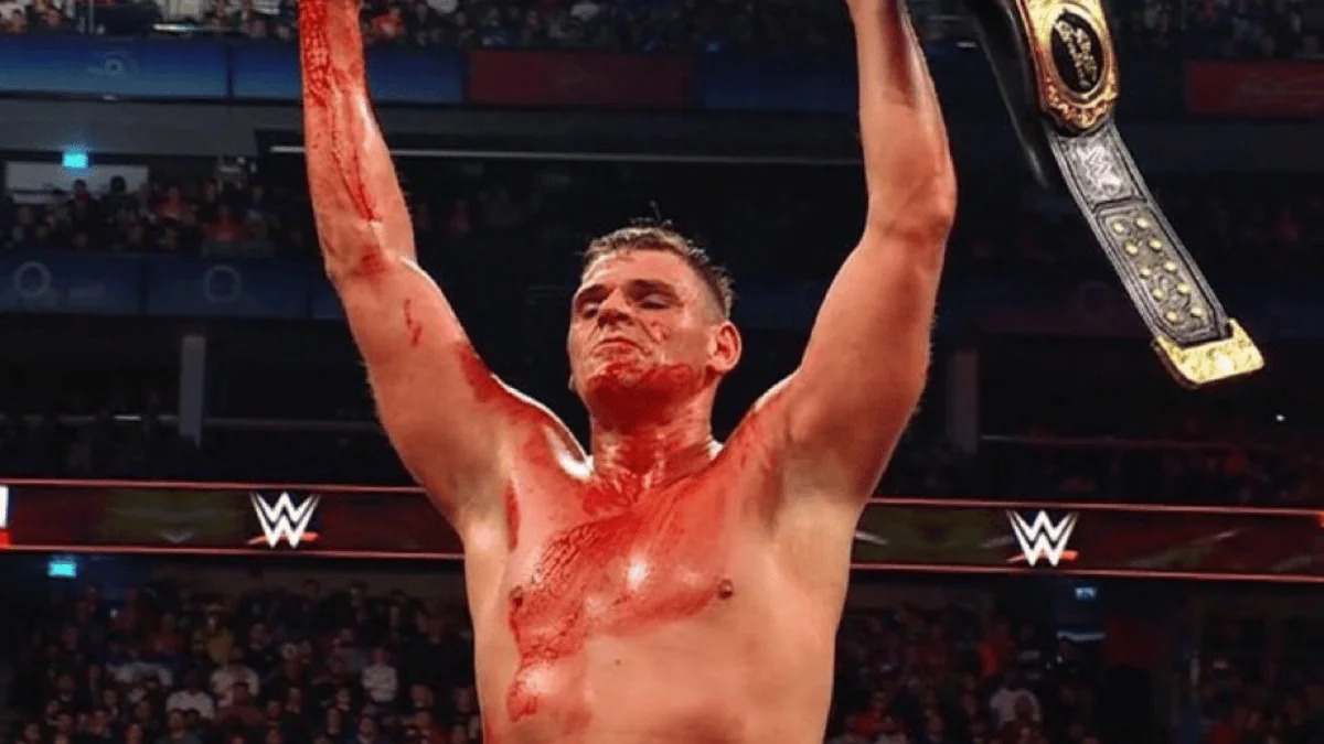 Gunther has Jimmy Uso's blood on his chest.