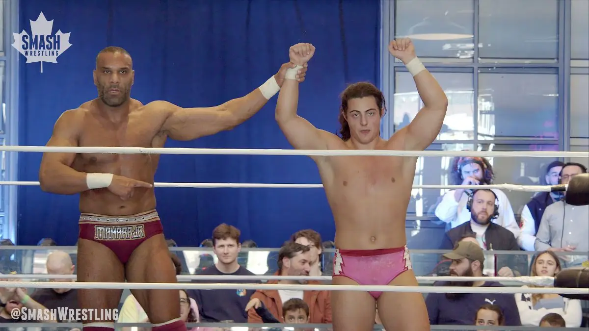 Raj Dhesi and London Lightning after their match at Smash Wrestling on Saturday, March 1, 2025. Courtesy Smash Wrestling