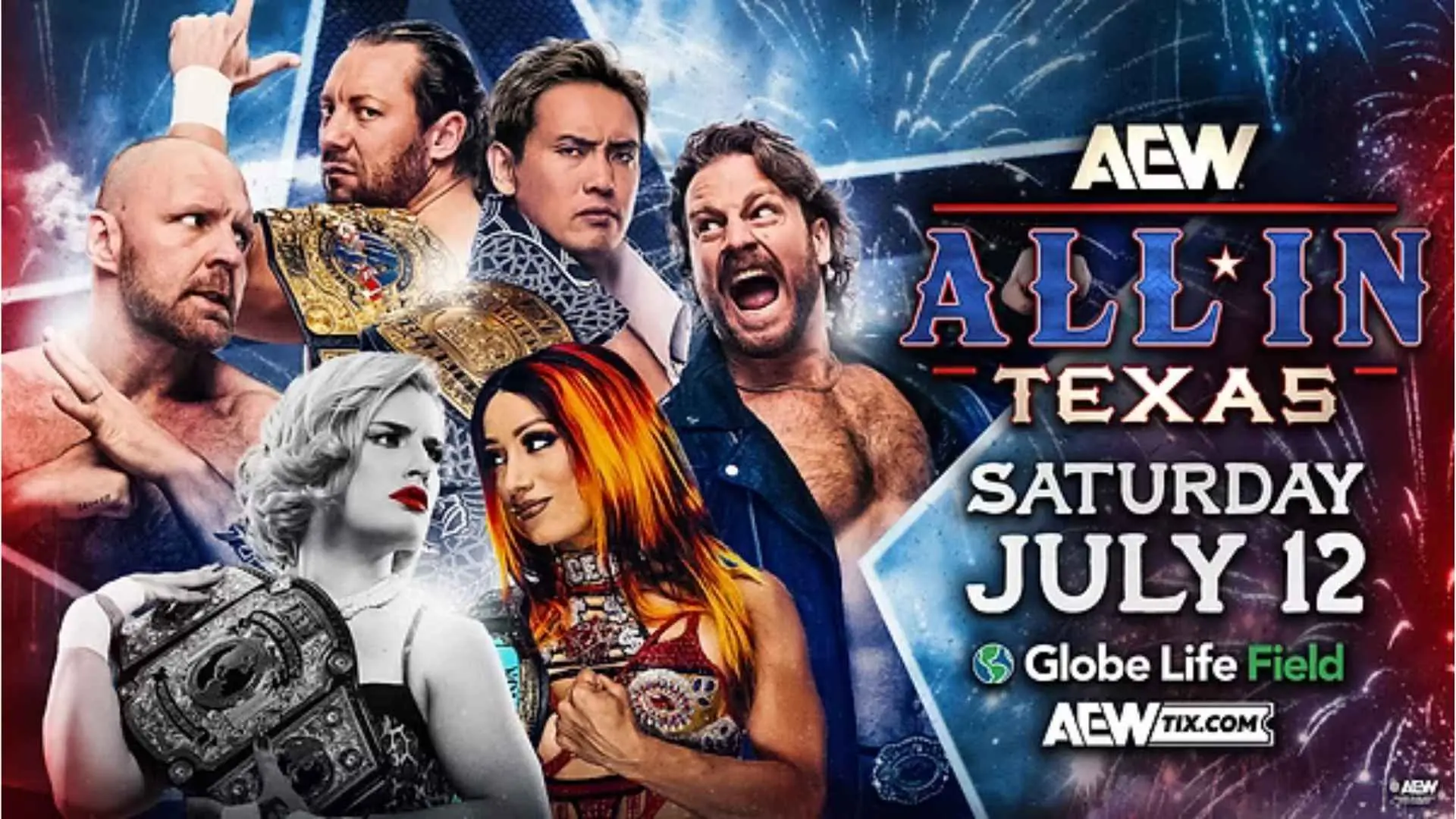 Promo poster for AEW All In 2025, July 12th at Globe Life Field in Texas.