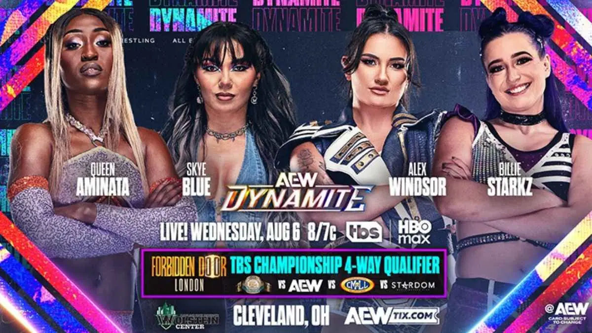 Promo poster for AEW Dynamite's 4-way contest for Forbidden Door.