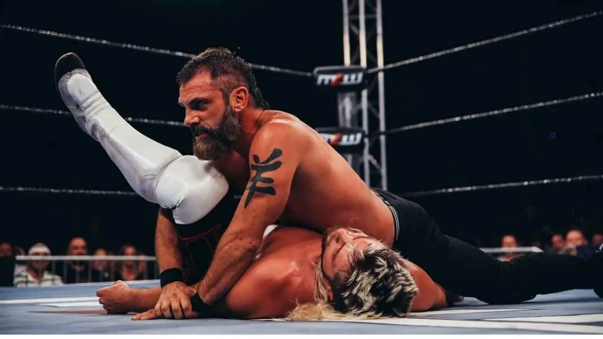 Austin Aries covers Brian Pillman, Jr. during a 2019 MLW War Chamber match. Photo courtesy of MLW.