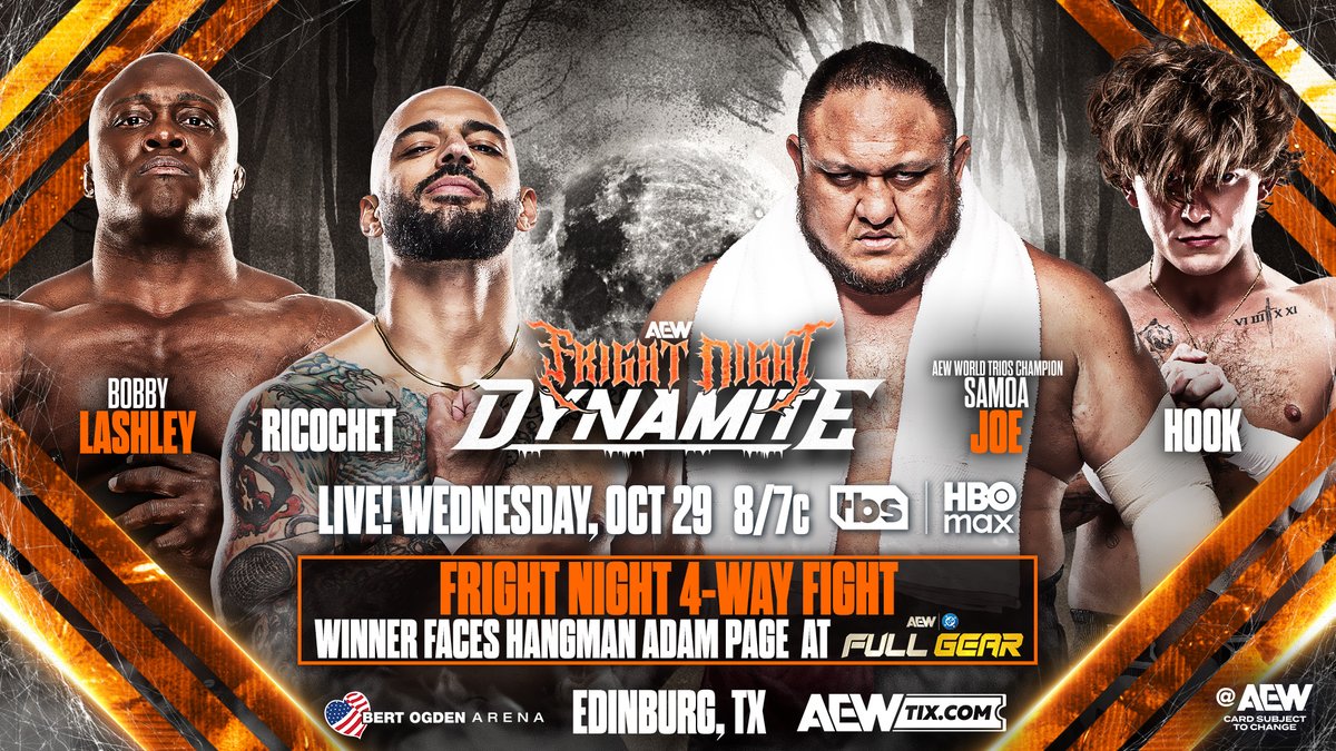 Poster for 4-way match AEW Fright Night Dynamite Oct. 29, 2025.