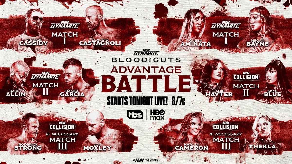 Poster for AEW Dynamite - Blood & Guts 2025 advantage matches.