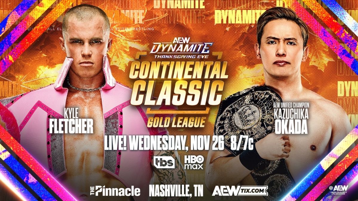 Poster for AEW Dynamite Nov. 26, 2025. Continental Classic match between Kyle Fletcher and Kazuchika Okada.
