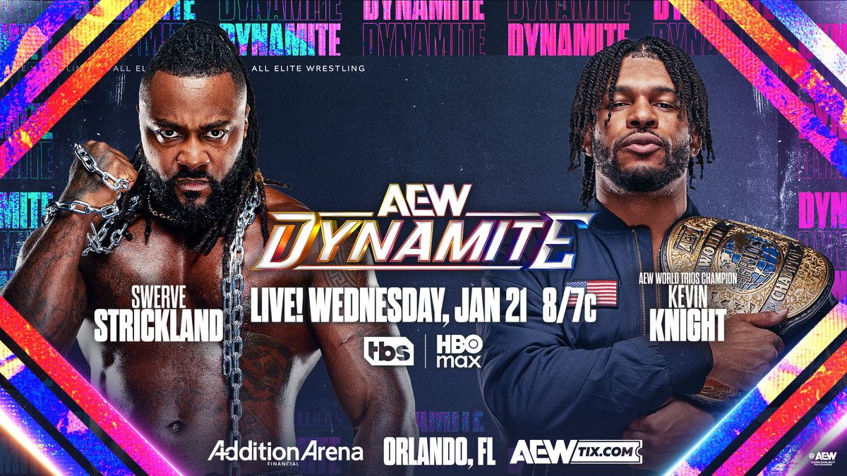 Promo poster for Swerve Strickland vs. Kevin Knight. AEW Dynamite Jan. 21 in Orlando, FL.