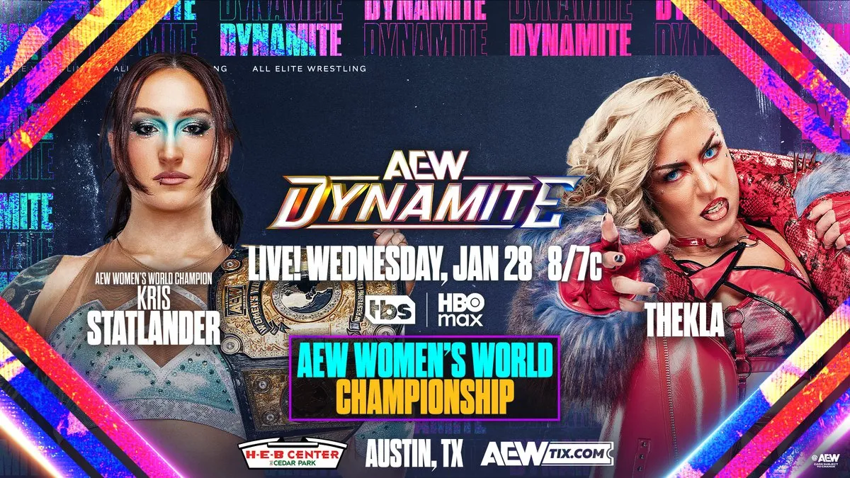 Promo poster for Kris Statlander (c) vs. Thekla for the AEW Women's World Championship.