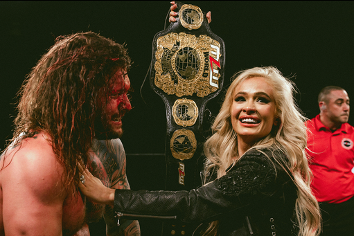 New MLW World Heavyweight Champion Killer Kross and his wife Scarlett after he won the championship at Battle Riot 2026. Photo courtesy of MLW.
